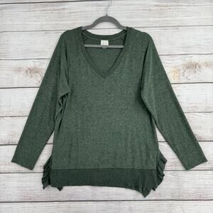 Postage Stamp Anthropologie V-Neck Sweater Womens Medium Green Stretch